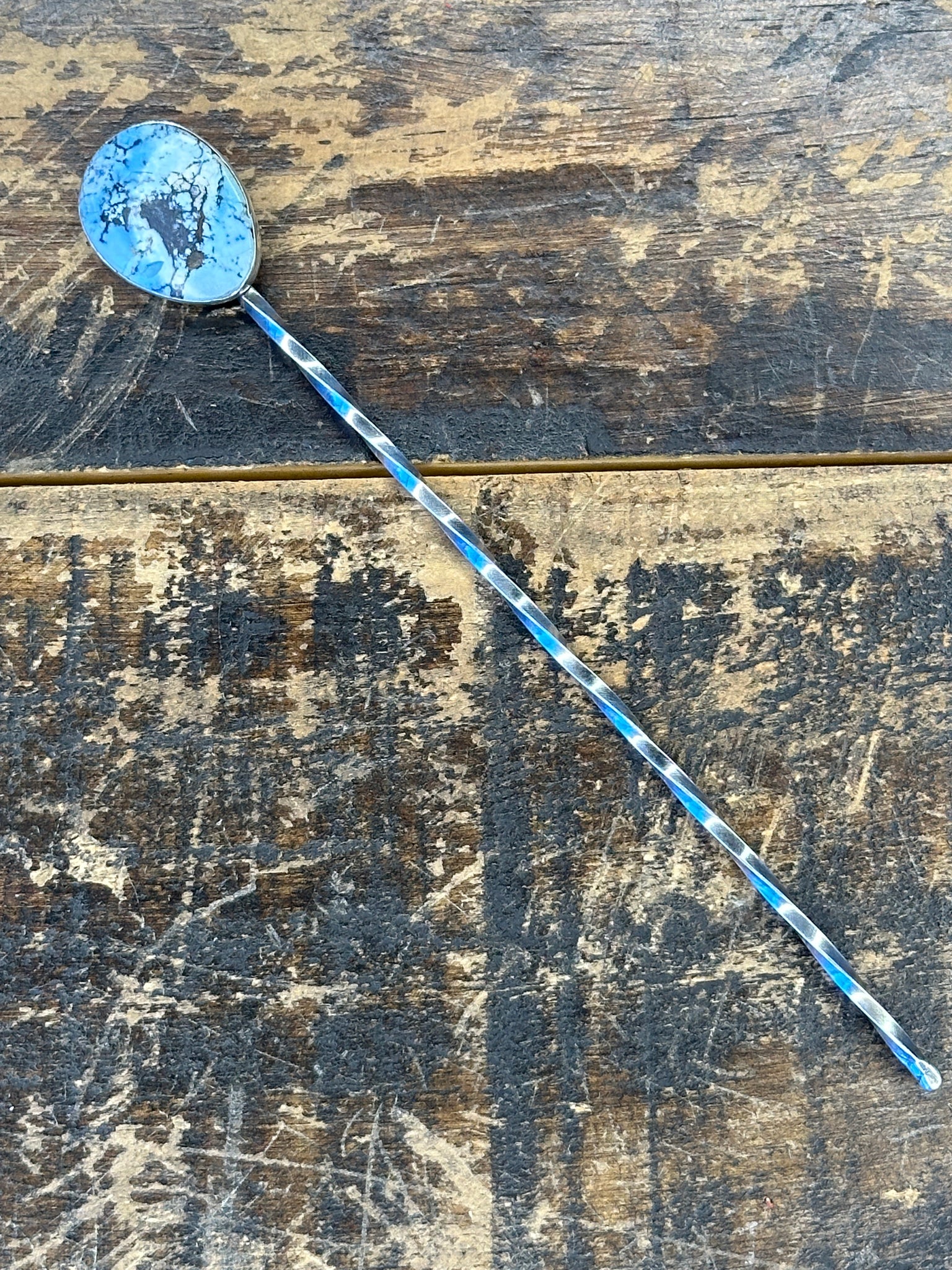 Sterling Silver Lone Mountain Turquoise Hair Stick